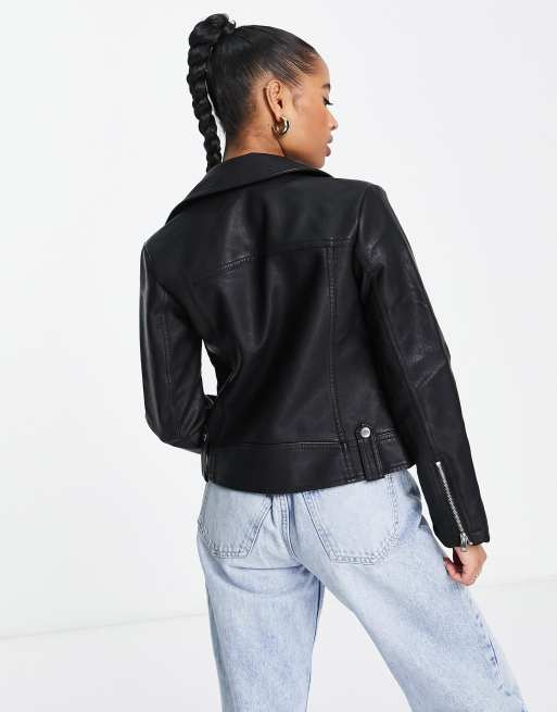 Topshop Petite - Bikerjakke i sort imiteret læder, 2 af 4