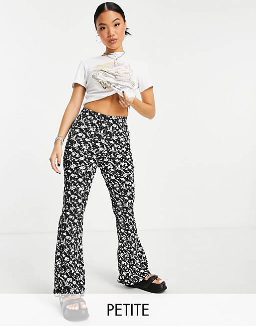 Topshop Petite black and white floral jersey flare