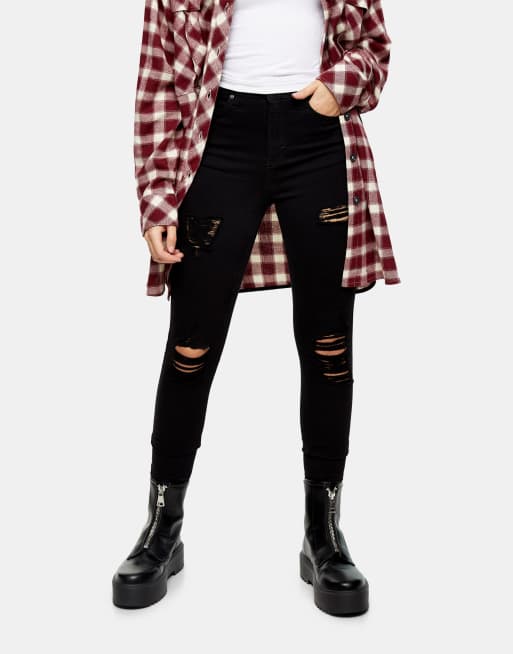 Topshop PETITE Black super rip Jamie Skinny Jeans