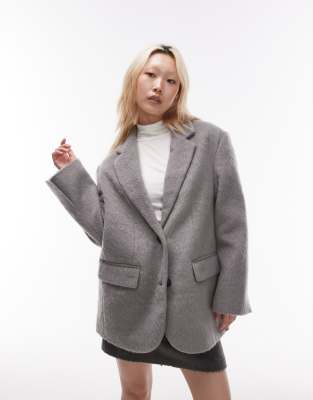 Topshop Petite - Blazer en laine brossée - Gris
