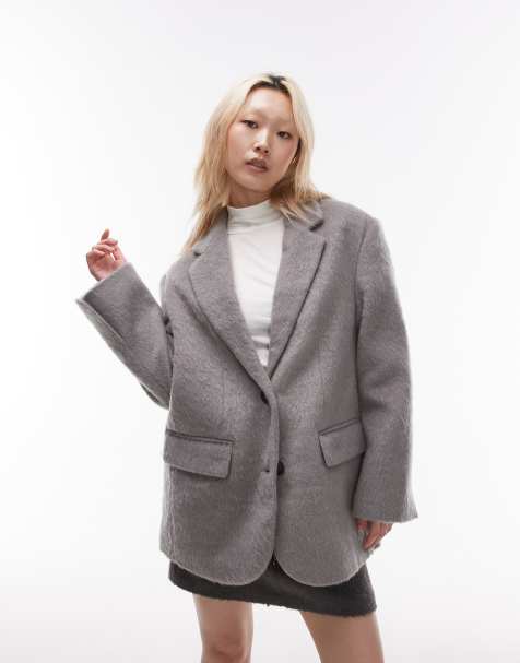 Topshop Petite - Blazer en laine brossée - Gris - view 1