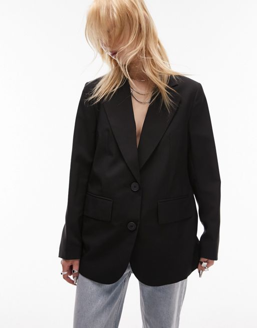 Topshop Petite - Blazer monopetto nero sartoriale