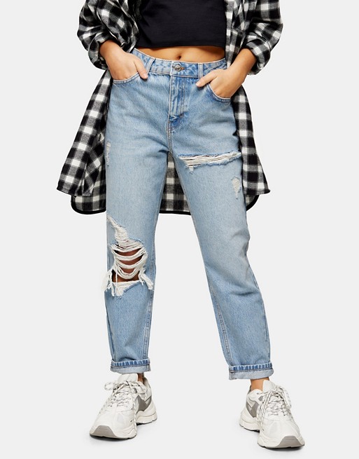 Topshop Petite bleach ripped Mom jeans