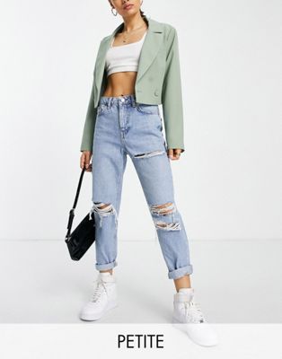 Topshop Petite bleached ripped Mom jeans