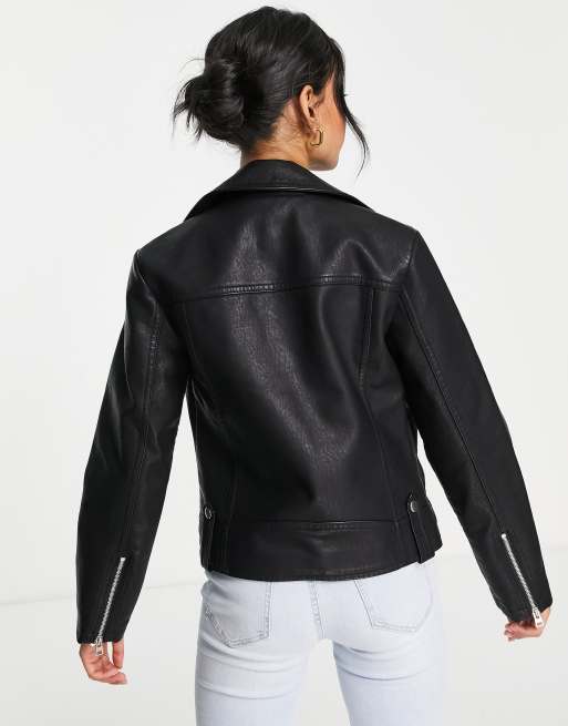 Topshop Petite - Blouson style motard en imitation cuir - Noir, 4 de 4