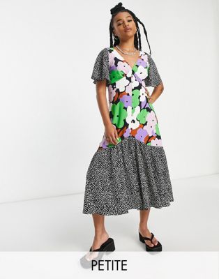 bold floral mix and match midi dress in multi