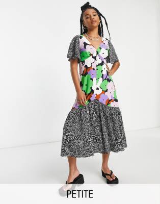 bold floral mix and match midi dress in multi