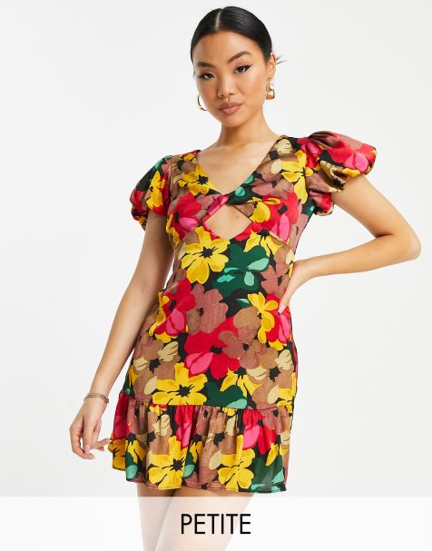 Topshop petite bold floral tie front mini dress in multi  - view 1