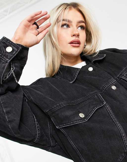 Black denim borg jacket best sale