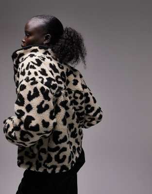 leopard print borg coat