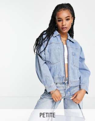 Topshop Petite boxy crop denim jacket in bleach - ASOS Price Checker