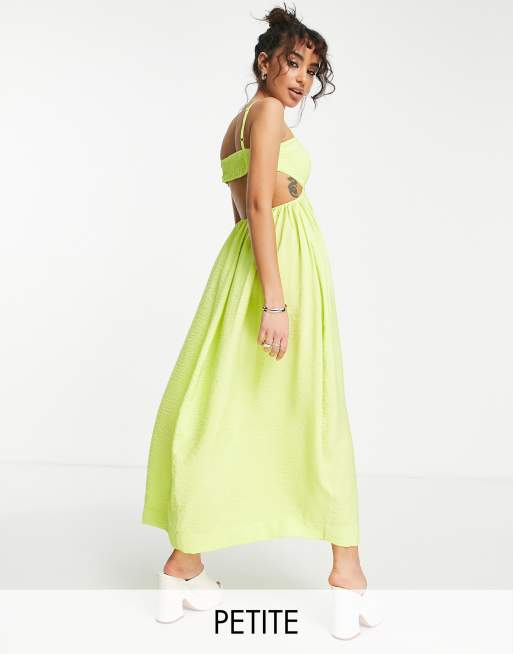 Topshop Petite bra top midi dress in neon yellow