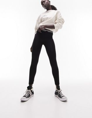 Topshop Petite branded elastic legging in black - ASOS Price Checker