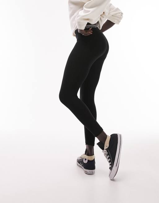 Buy Topshop women petite elastic waistband leggings black Online