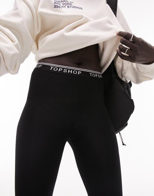 Topshop Petite branded elastic legging in black