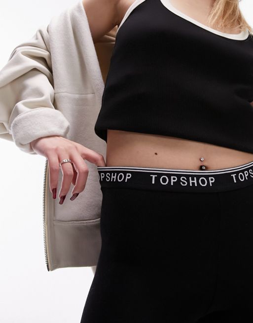 Topshop Petite branded elastic legging in black