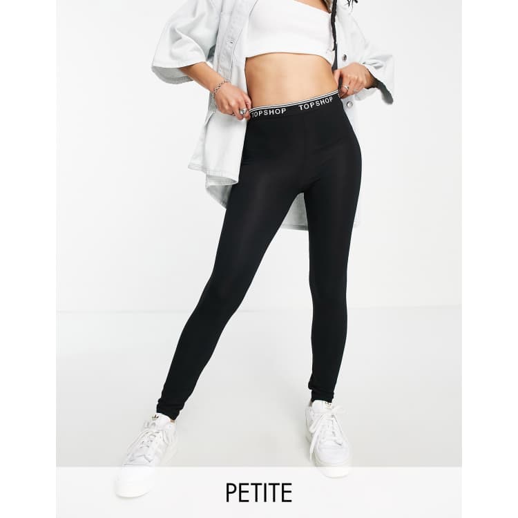 Topshop Petite branded waistband legging in black