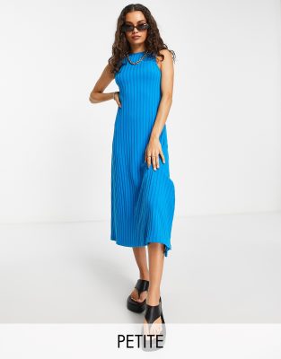 Topshop Petite - Breit geripptes Midikleid aus Premium-Jersey in Blau