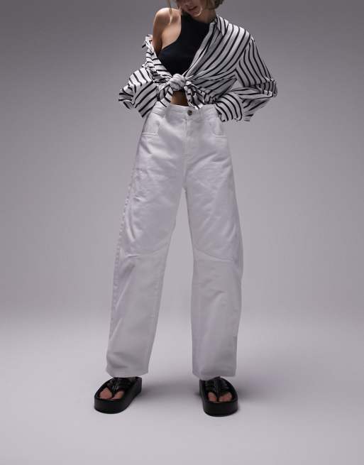 Topshop Petite - Broek met wijde pijpen en lus op de achterkant in wit