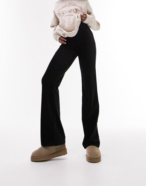 Topshop Velvet Rib Flare Pants Rib Flare Leggings Black Ribbed