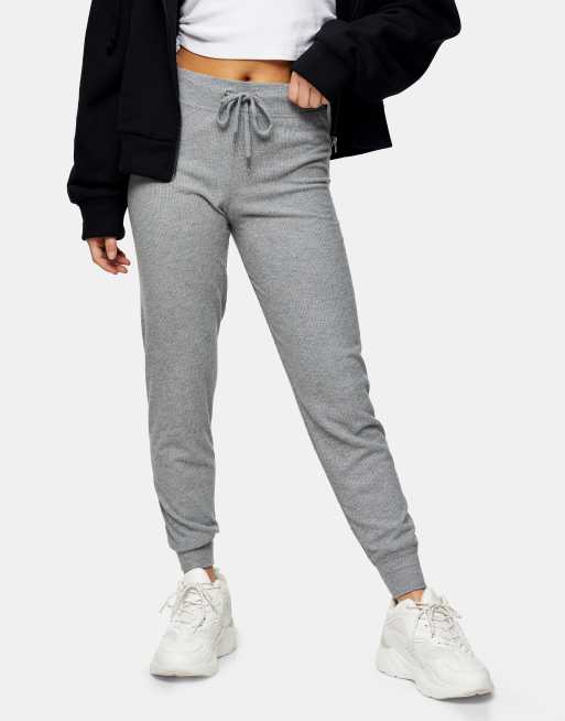 Topshop Petite brushed ribbed jogger in grey ASOS