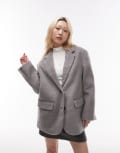 [Topshop Petite] Topshop Petite brushed wool blazer in grey XS grey