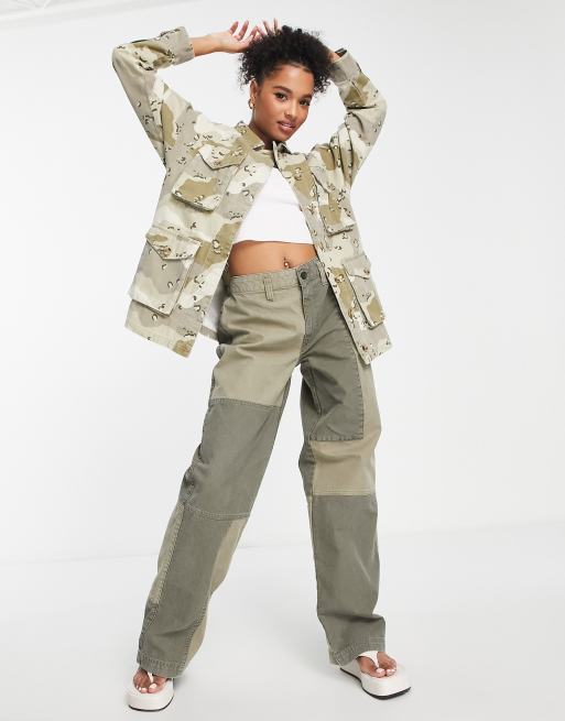 Topshop Petite - Camicia giacca oversize multitasche con stampa mimetica kaki, 3 di 4