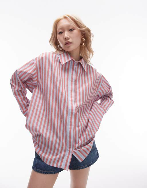 Topshop Petite - Camicia leggera a righe color rosso e blu