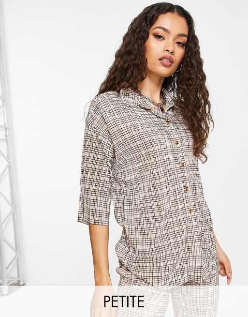 Topshop Petite - Camicia multicolore a quadri plissettata 