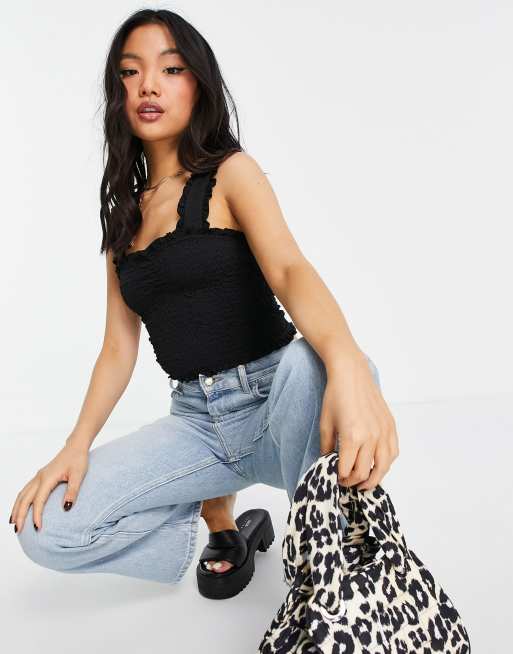 Topshop Petite - Canotta stropicciata nera con arricciature, 4 di 4