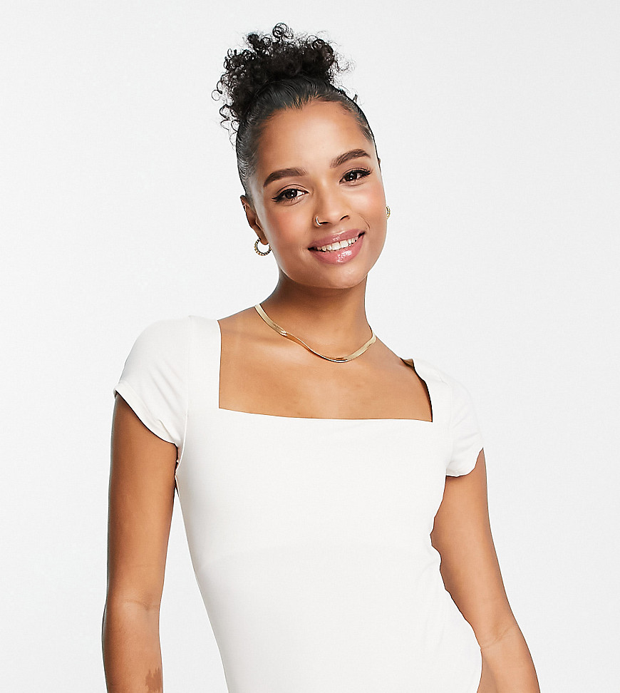 Topshop Petite cap sleeve body in ivory-White