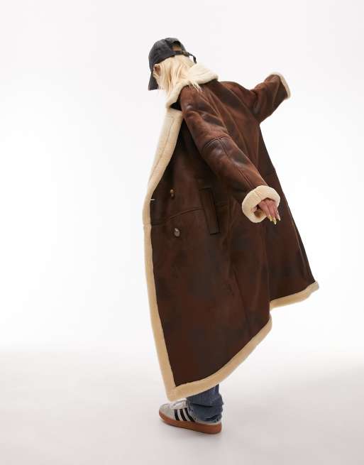 Topshop Petite - Cappotto stile aviatore taglio lungo marrone