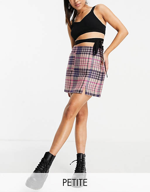 Women Topshop Petite check mini skirt with pocket in purple 