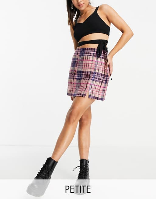 Topshop Petite check mini skirt with pocket in purple ASOS