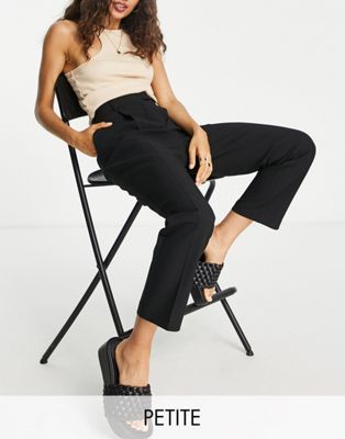 Topshop Petite tailored slim high waisted pleat trouser in black
