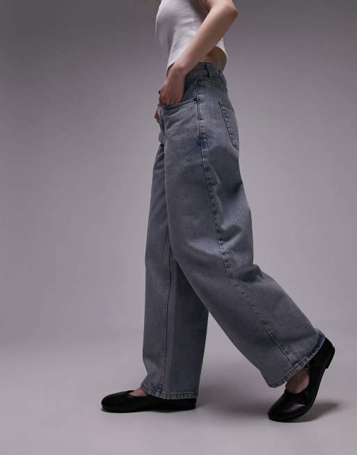Topshop Petite - Cinch - Jeans comodi a vita bassa lavaggio candeggiato vintage