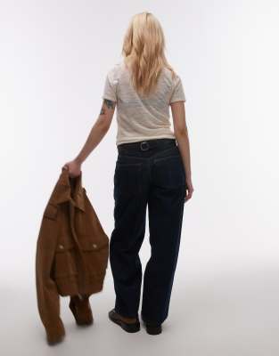 Topshop Petite Cinch Low Rise Jean In Blue