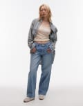 [Topshop] Topshop Petite Cinch low rise relaxed jeans in bleach-Blue W32 L28 Bleach