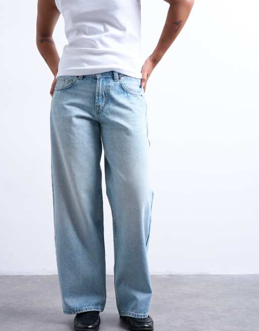 Topshop Petite Cinch low rise relaxed jeans in bleach, 2 of 7