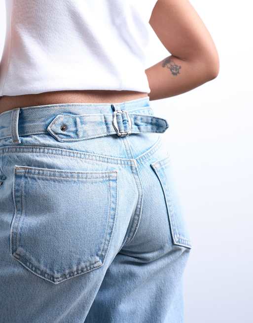 Topshop Petite Cinch low rise relaxed jeans in bleach, 4 of 7
