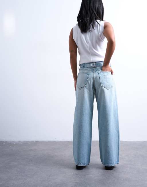 Topshop Petite Cinch low rise relaxed jeans in bleach, 5 of 7