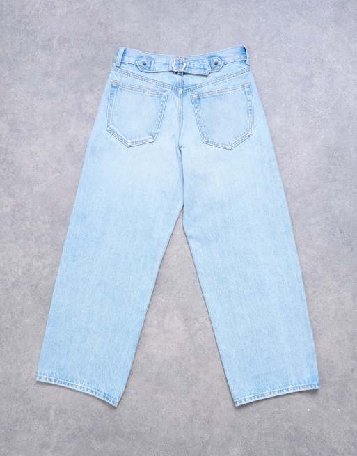 Topshop Petite Cinch low rise relaxed jeans in bleach, 7 of 7
