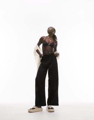 Topshop Petite Topshop Petite co-ord casual textured beach trouser in black