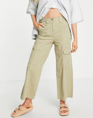 Topshop Petite co-ord high waisted cargo trouser with utility pockets in sage