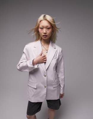 Topshop Petite co-ord straight jacket in lilac-Pink