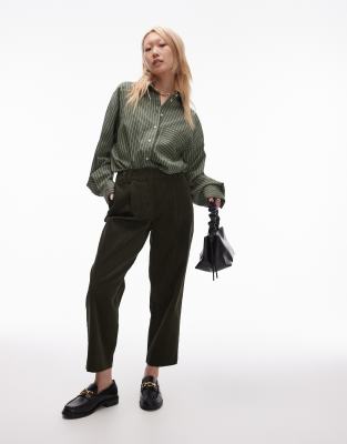 Topshop Petite Cord Peg Pants In Khaki-green