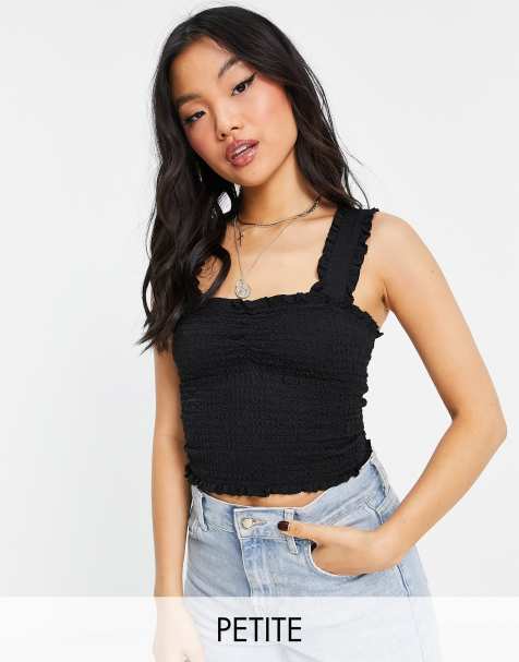 Topshop Petite crinkle frill vest in black