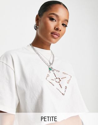 Topshop Petite crochet cropped tee in white - ASOS Price Checker