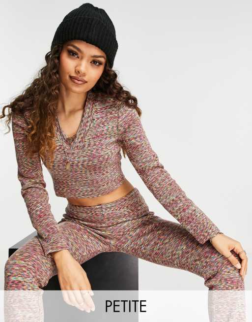 Topshop Petite - Crop top a maniche lunghe multi mélange