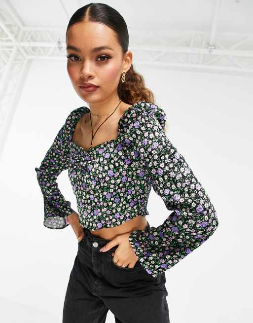 Topshop Petite - Crop top en satin à petites fleurs - Multicolore , 3 de 4